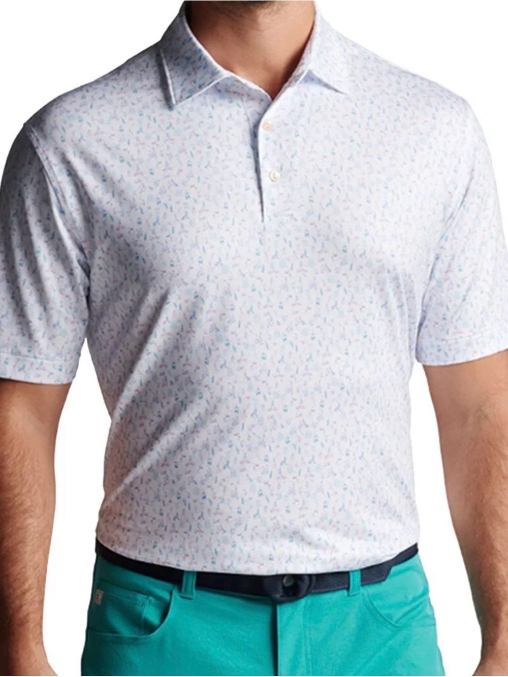 Peter Millar White Polo with Subtle Blue Micro-Print